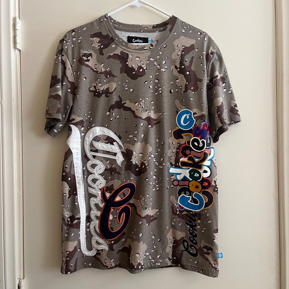 Cookies Infamous Jersey Camo Men T-Shirt M Brown Tan Embroidered Logo Streetwear